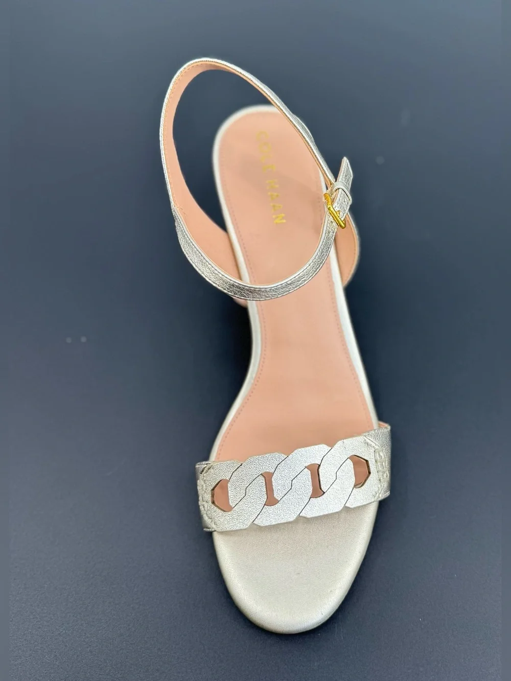 Cole Haan Pearl Metallic Chain-Link Block Heel Sandals
